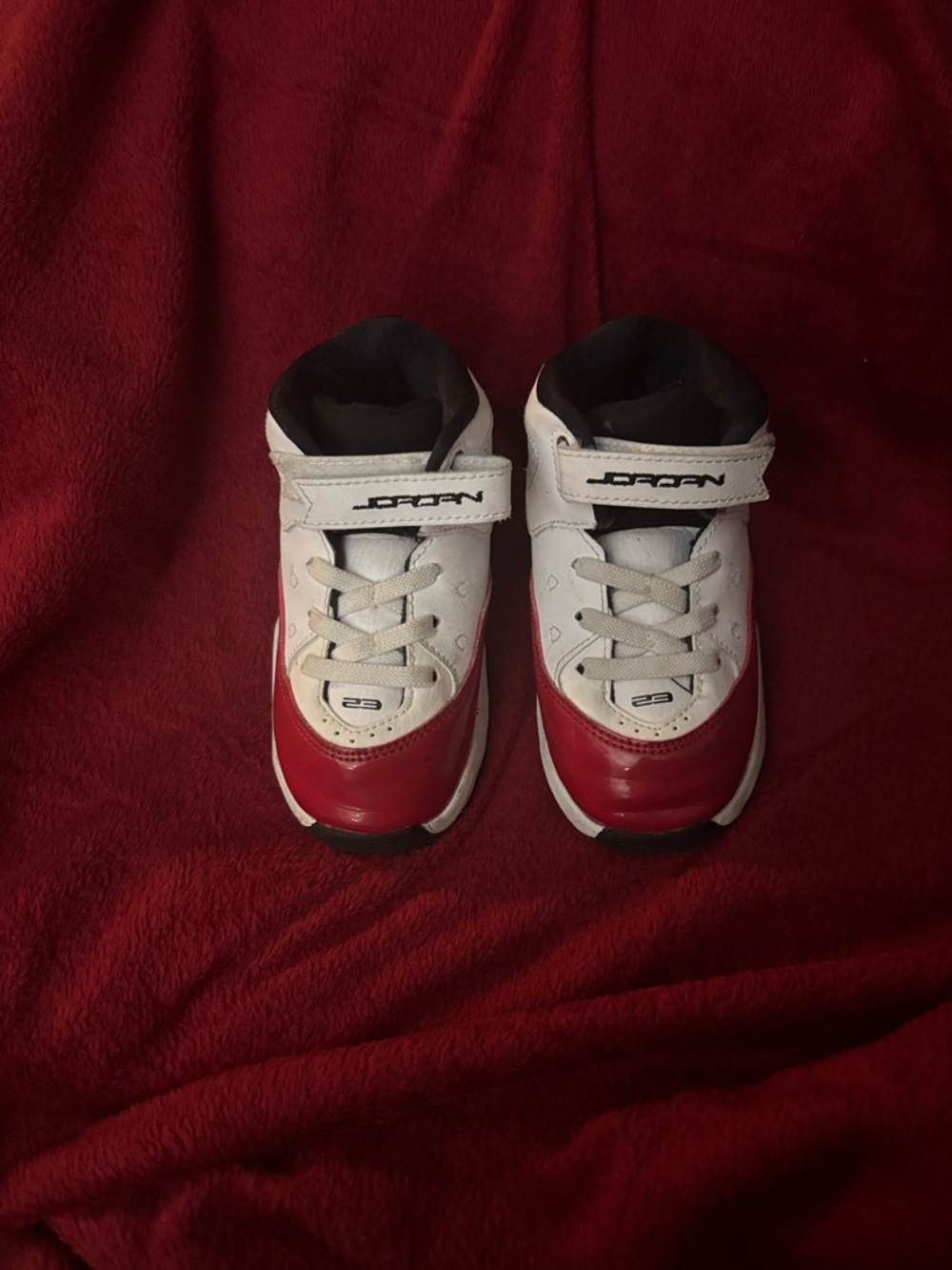 Jordan Kids White and Red Velcro Sneakers
